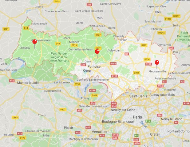 Carte de nos zones d'intervention pour l'enlèvement de cuves à fioul dans le Val-d'Oise